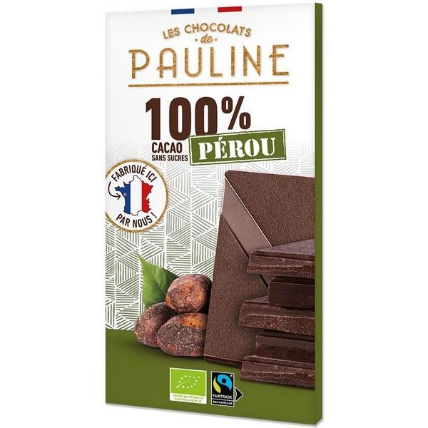 LES CHOCOLATS DE PAULINE CHOCOLAT 100% CACAO PEROU 80GR BF14