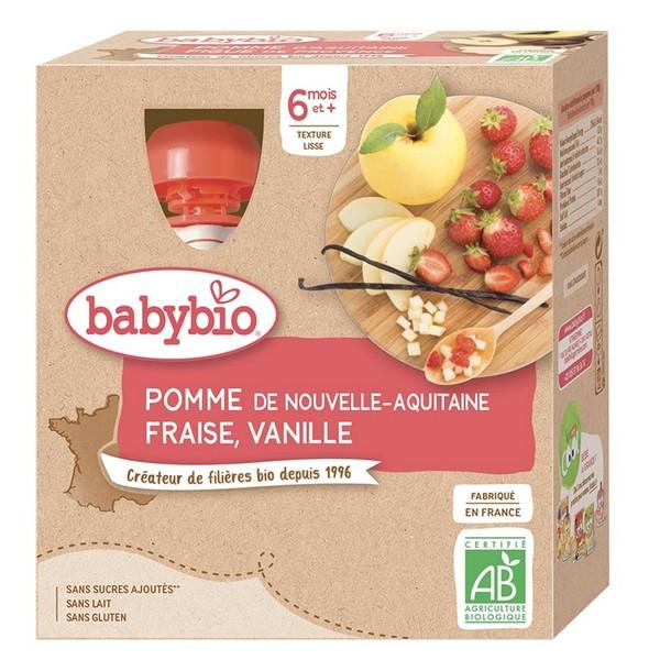 BABYBIO COMPOTE POMME FRAISE VANILLE 4X90GR VT6