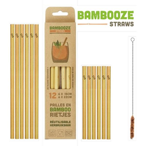 BAMBOOZE PAILLES EN BAMBOU 4X15CM +4X20CM + 1X BROSSE HY