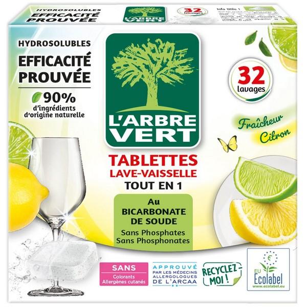 L'ARBRE VERT TABLETTES LAVE VAISSELLE TOUT EN 1 BICARBONATE DE SOUDE CITRON 32XPCE CN7