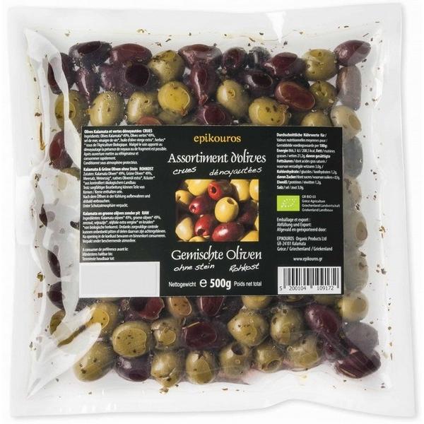 EPIKOUROS ASSORTIMENT D'OLIVES CRUES DENOYAUTEES 500GR VJ2