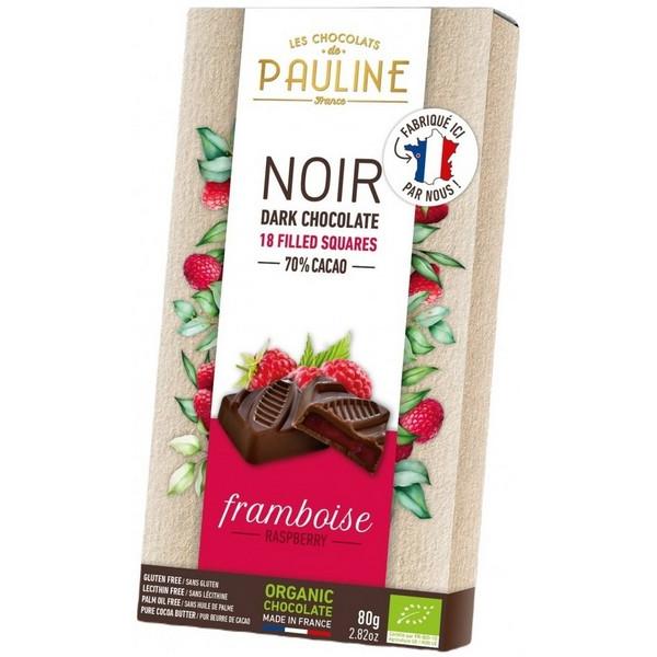 LES CHOCOLATS DE PAULINE 18 CARRES FRAMBOISE CHOCOLAT NOIR 80GR VJ8