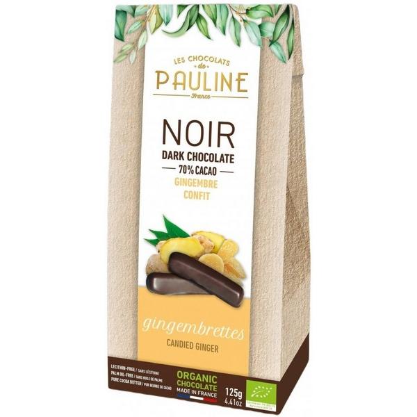 LES CHOCOLATS DE PAULINE CHOCOLAT NOIR 70% CACAO GINGEMBRE CONFIT 125GR VJ6