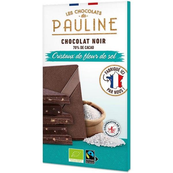 LES CHOCOLATS DE PAULINE CHOCOLAT NOIR 70% CACAO FLEUR DE SEL 80GR VJ14