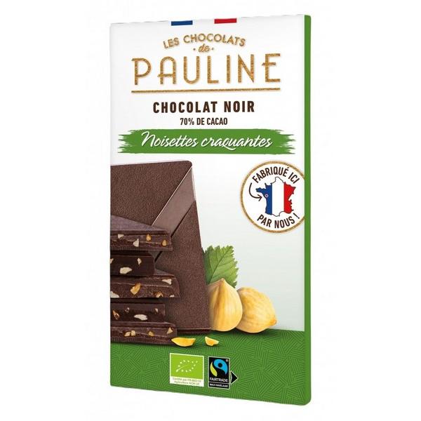 LES CHOCOLATS DE PAULINE CHOCOLAT NOIR 70% NOISETTES CRAQUANTES 80GR VJ14