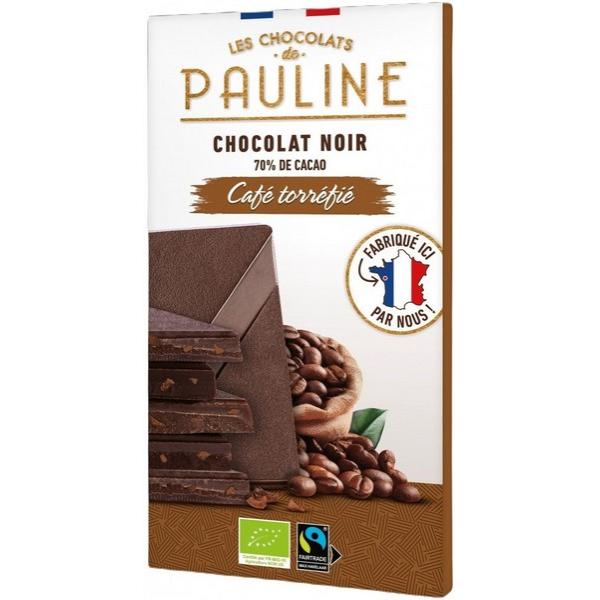 LES CHOCOLATS DE PAULINE CHOCOLAT NOIR 70% CACAO CAFE TORREFIE 80GR VJ14